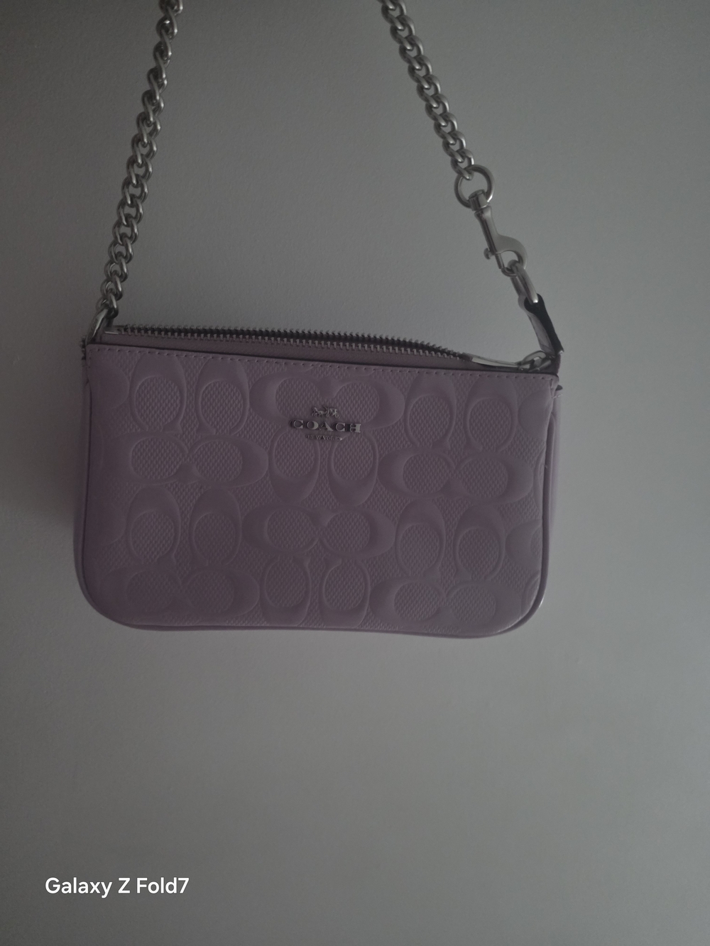 Coach Lavender Embossed Mini Wristlet with Silver Chain - Picture 2 of 3